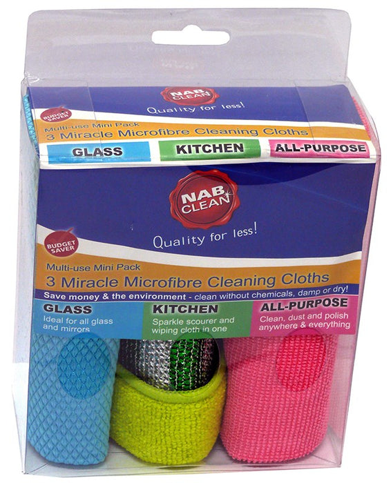 NAB Clean Specialised Microfibre Cloths – 3 Pack
