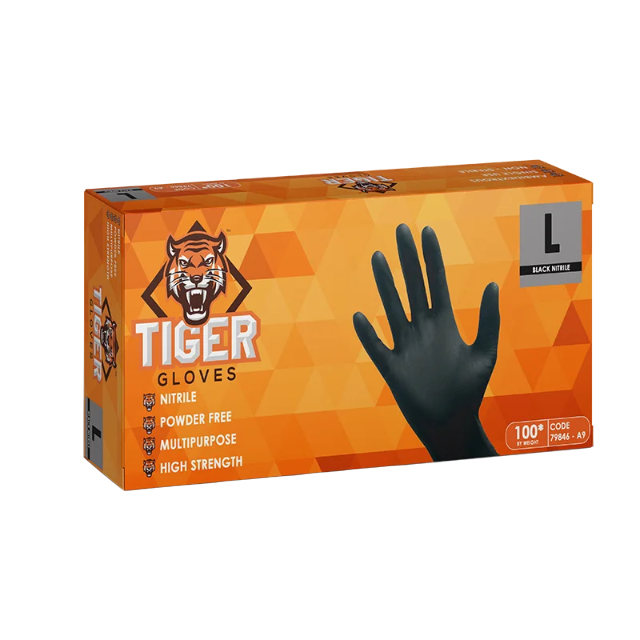Tiger Black Nitrile Gloves – Box of 100