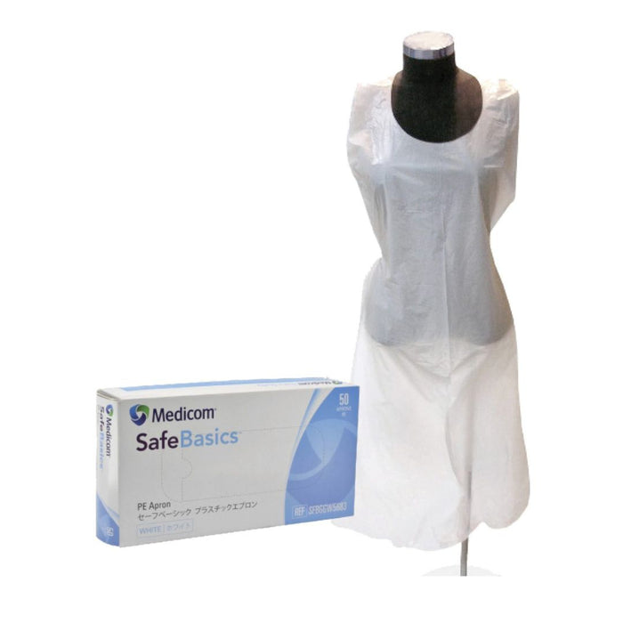 SafeBasics PE Apron 50's - White/Blue - 1 Carton (20 boxes)