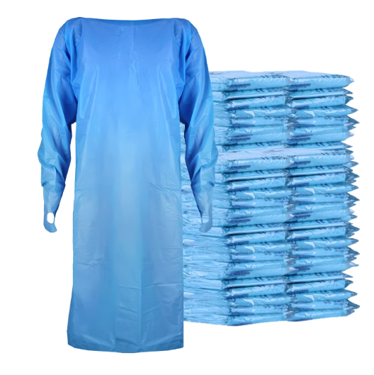 CPE Gown with Thumbhole Sleeve (Blue) - Pack of 15 Gowns / Carton of 150 Gowns