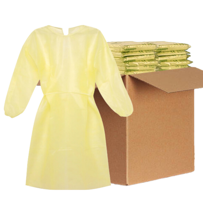 Disposable Isolation Gown - 20 GSM SMS with Elastic Cuff (Yellow) - 1 Gown / 120 gowns