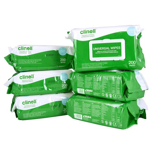 Clinell Universal Wipes – 200 Wipes per Pack, 6 Packs per Carton