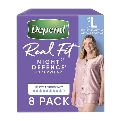 Depend Real Fit Night Defence Pants for Women – Large, 8 Pack