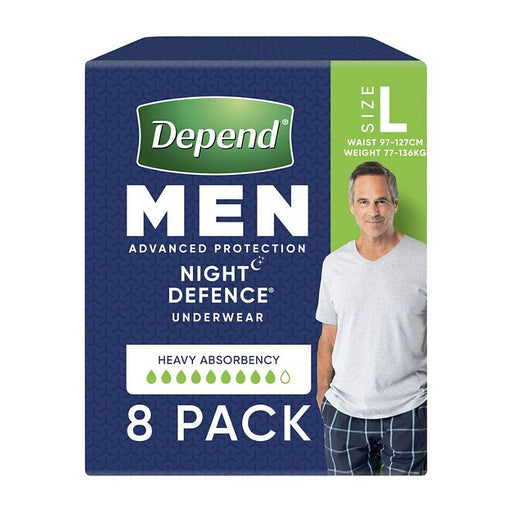 Depend Real Fit Night Defence Pants for Men – Large, 8 Pack