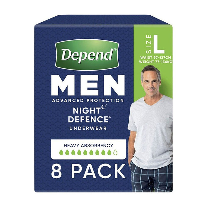 Depend Real Fit Night Defence Pants for Men – Large, 8 Pack