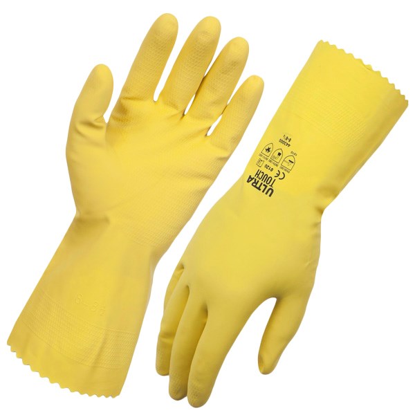 Yellow Ultra Touch Flocklined Dishwashing Gloves 30cm x12 pack