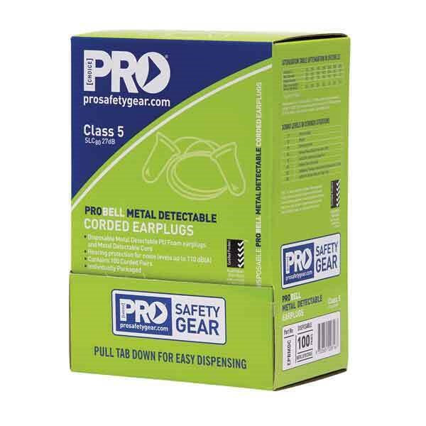 Pro Safety Gear Metal detectable Corded Earplugs. 100's
